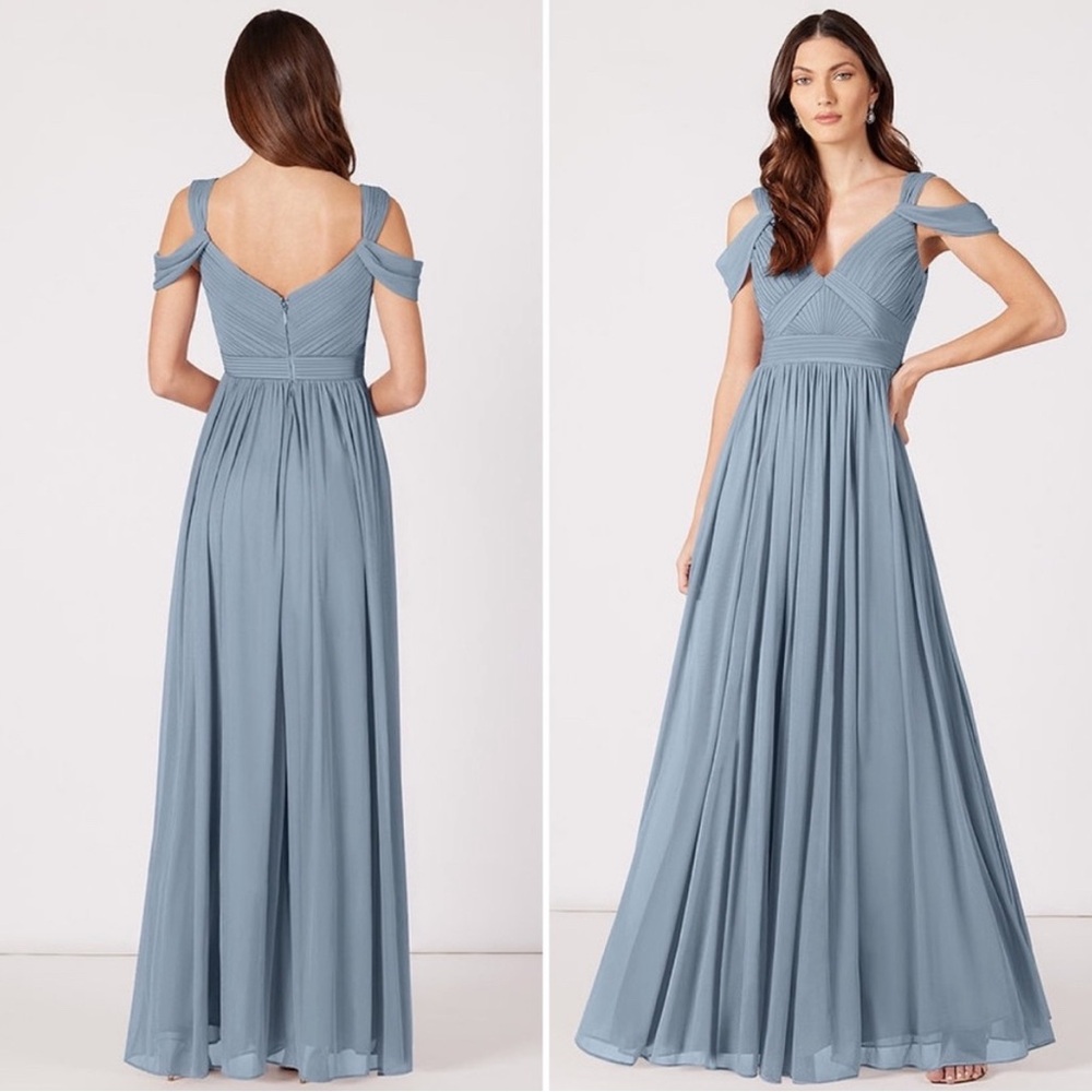 Azazie Calla Maxi dress dusty blue mesh sz 6 NWOT